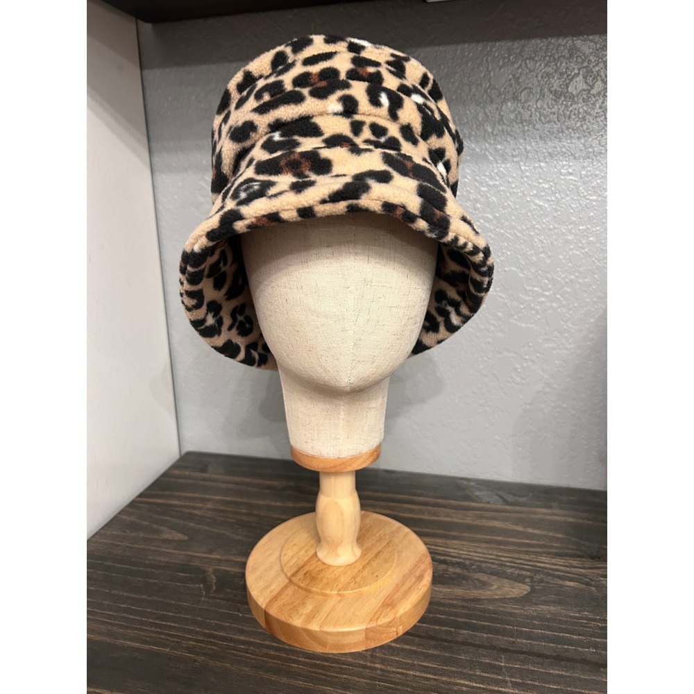 Vintage Leopard Print Fleece Bucket Hat Animal Print Winter Fall Cozy